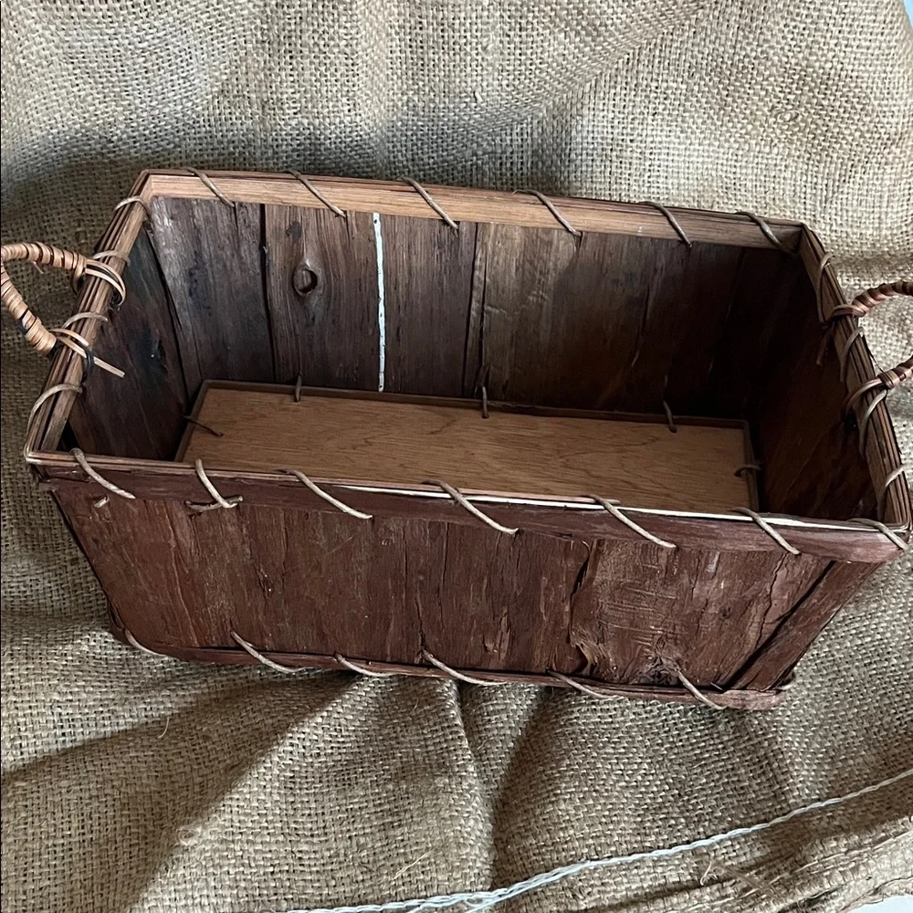 Rustic Brown Wood Basket with Handles - Home Accents